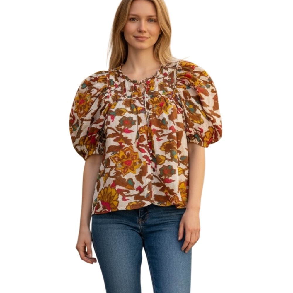 Cleobella Multicolor Floral Puff Sleeve Blouse